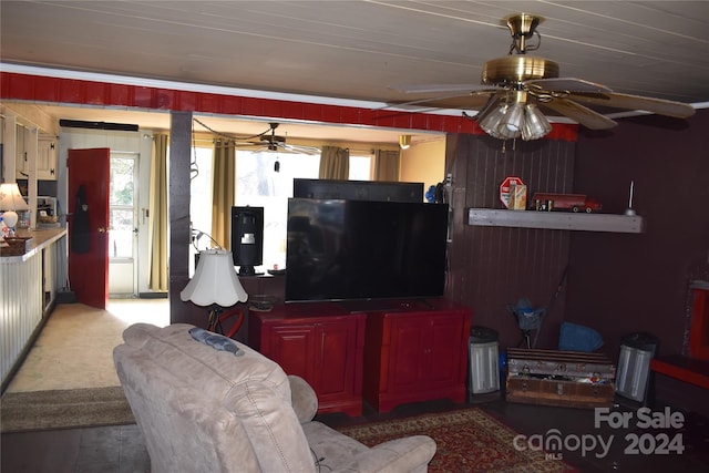 living room with ceiling fan