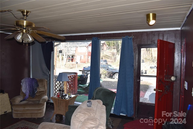 living room with ceiling fan