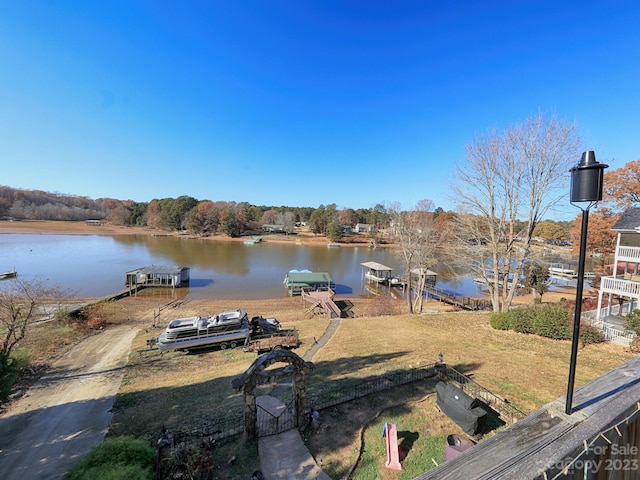 dock area with a water view