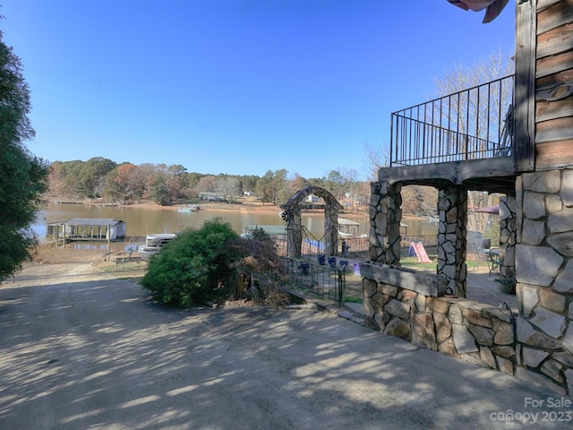 view of patio / terrace featuring a water view