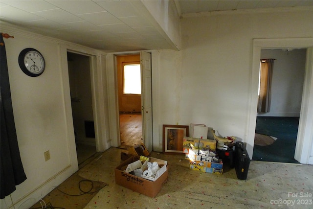 interior space featuring ornamental molding and wood-type flooring