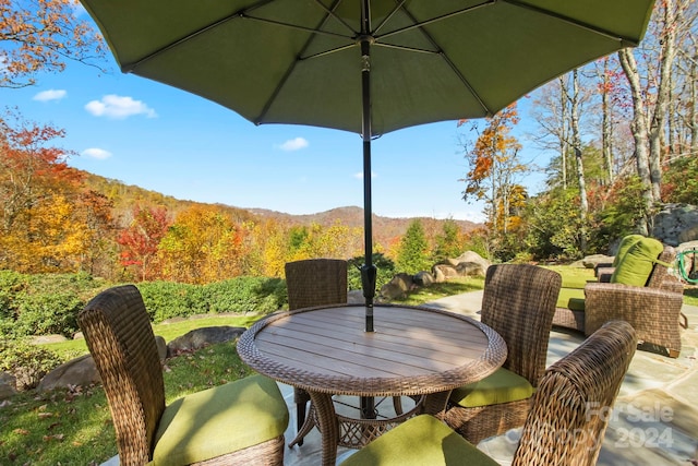 view of patio with a mountain view