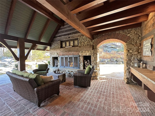 461 Spice Bottom Trl, Banner Elk, NC 28604 - view of patio featuring an outdoor living space with a fireplace
