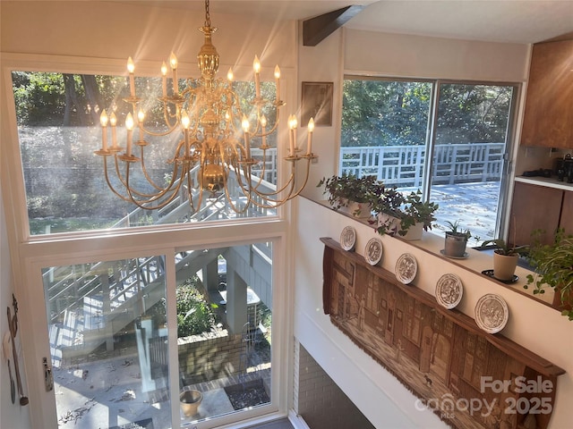 interior details with a chandelier