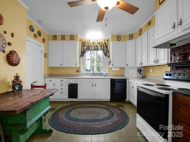 429 S Ridgecrest Ave, Rutherfordton, NC 28139 - kitchen featuring white cabinets, a sink, electric range, visible vents, and under cabinet range hood