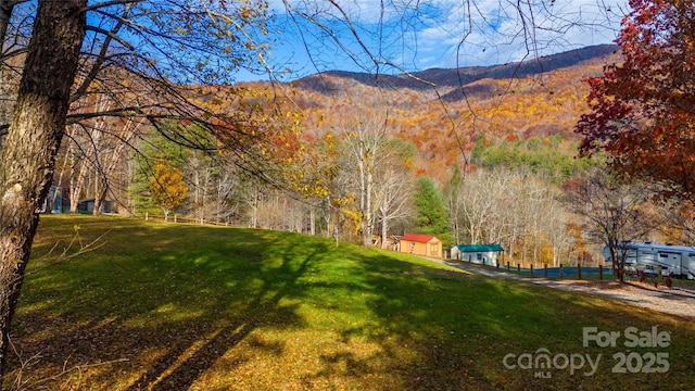 view of yard with a mountain view