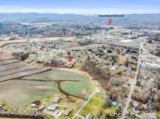 birds eye view of property featuring a mountain view