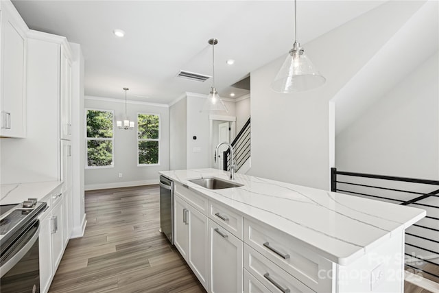 1428 Hamilton St Unit 13, Charlotte, NC 28206 - kitchen with visible vents, white cabinetry, a sink, range with electric stovetop, and stainless steel dishwasher