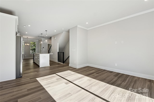 1428 Hamilton St Unit 13, Charlotte, NC 28206 - interior space with dark wood-type flooring, baseboards, ornamental molding, recessed lighting, and a sink