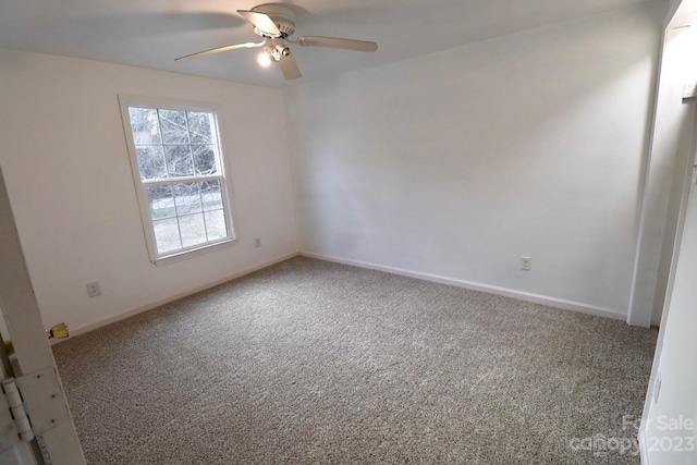 unfurnished room with plenty of natural light, carpet, and ceiling fan