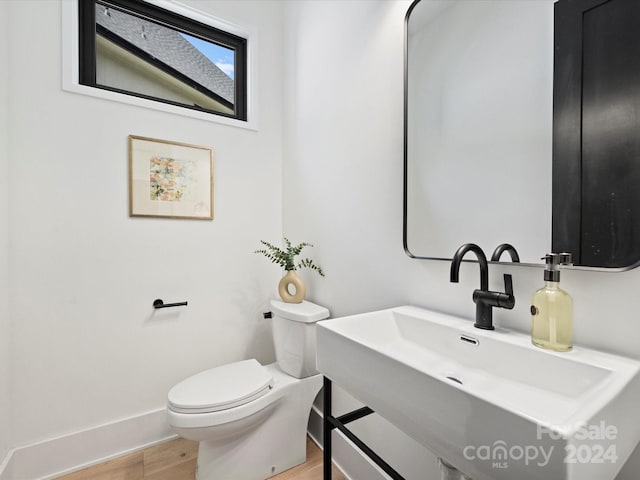 bathroom featuring hardwood / wood-style floors, toilet, and sink