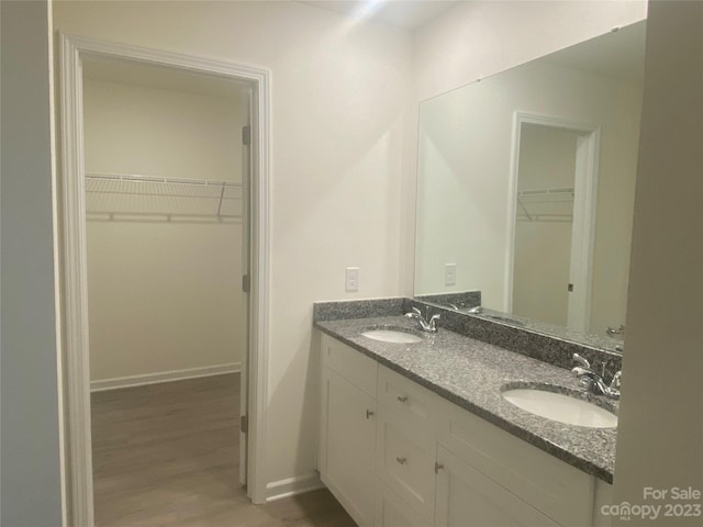 bathroom with vanity and hardwood / wood-style floors