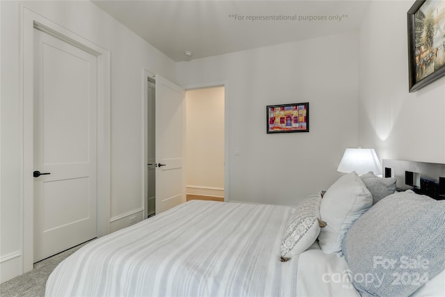 bedroom with light carpet