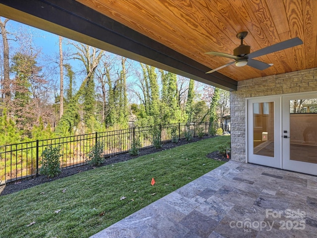 view of patio / terrace with french doors and ceiling fan