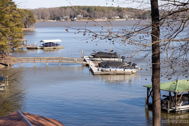 view of dock featuring a water view