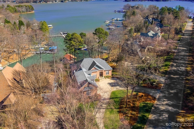 aerial view featuring a water view