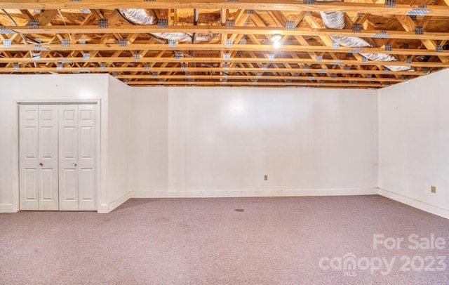 basement with light colored carpet