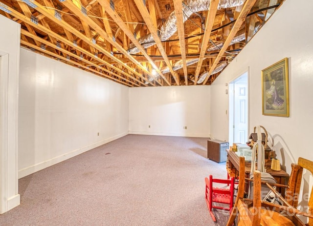 basement with carpet flooring