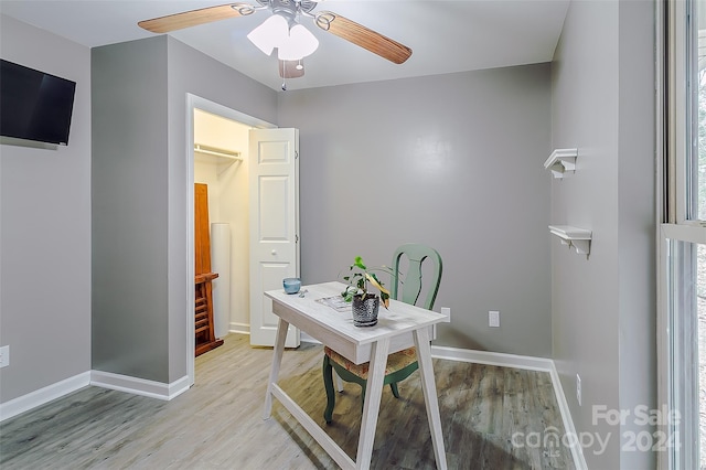 office featuring light hardwood / wood-style flooring and ceiling fan