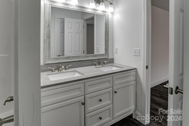 bathroom with hardwood / wood-style flooring and vanity