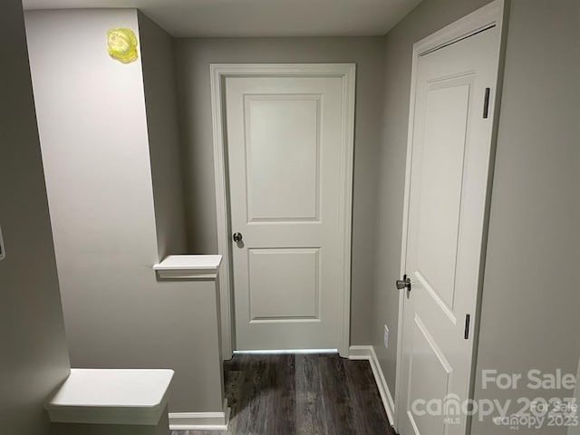 corridor featuring dark wood-type flooring