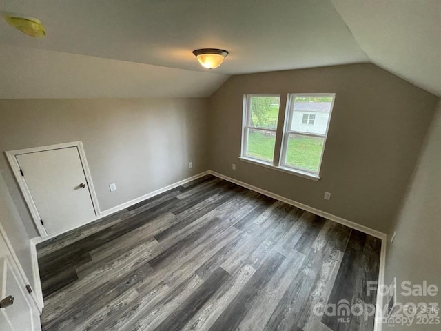 bonus room featuring dark hardwood / wood-style floors and lofted ceiling