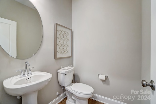 bathroom with sink, toilet, and hardwood / wood-style flooring