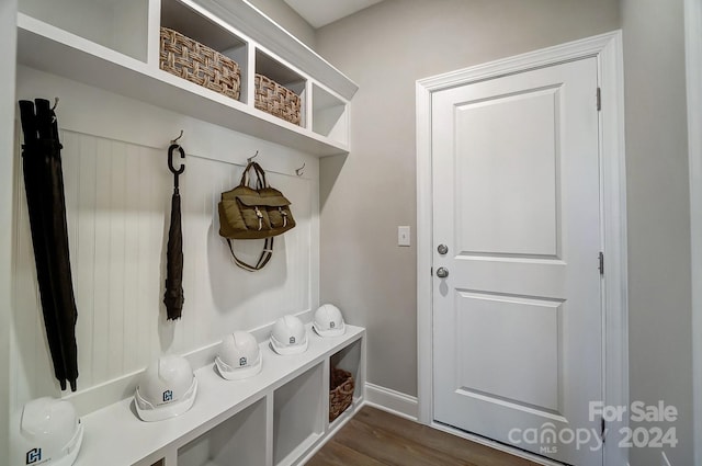 mudroom with dark wood-type flooring