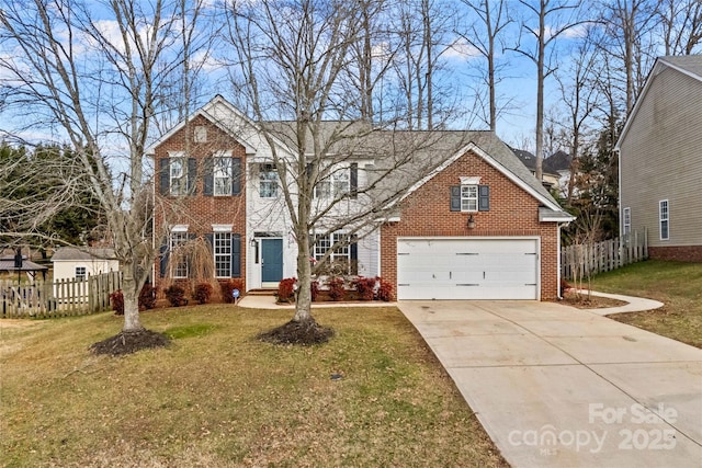 view of front of house with a garage and a front lawn