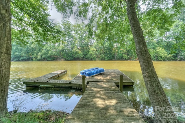 view of dock with a water view