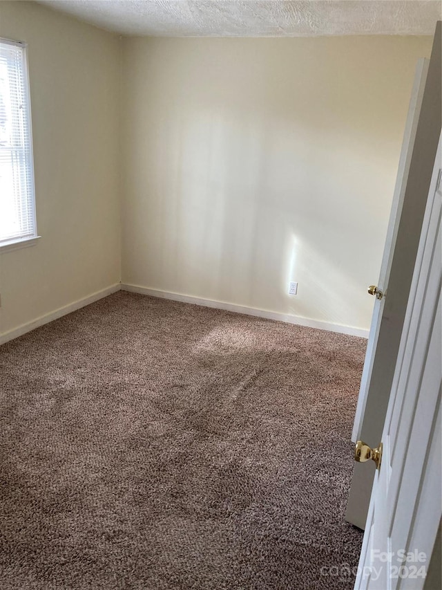 unfurnished room featuring a textured ceiling and carpet floors