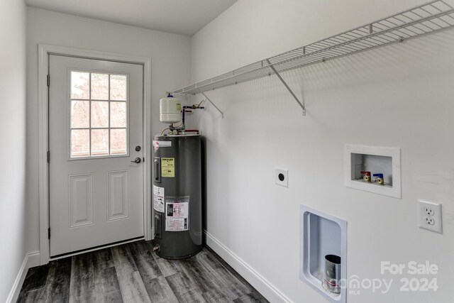 laundry room with washer hookup, dark hardwood / wood-style flooring, electric water heater, and hookup for an electric dryer