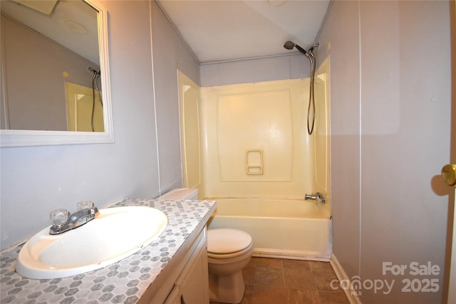 full bathroom with toilet, vanity, bathing tub / shower combination, and tile patterned floors