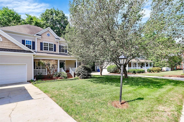 view of front of property with a porch and a front lawn