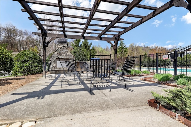 surrounding community featuring a patio area, a swimming pool, fence, and a pergola