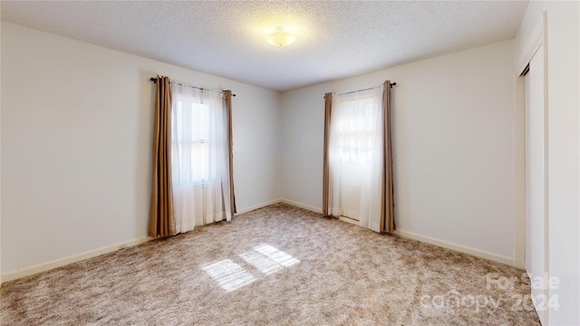 empty room featuring light carpet and a textured ceiling