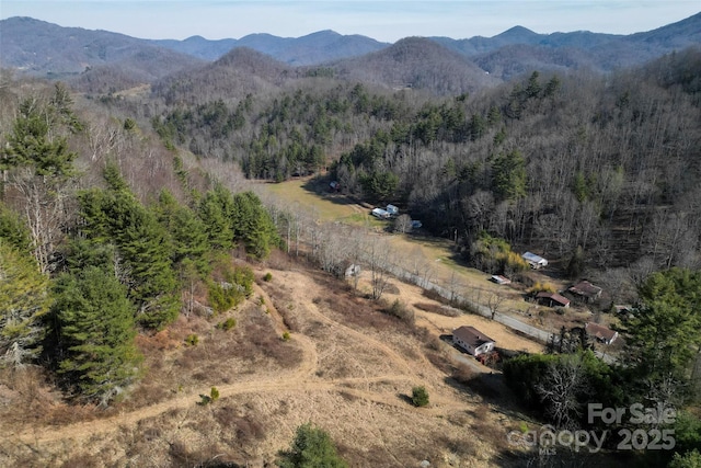 aerial view with a forest view and a mountain view