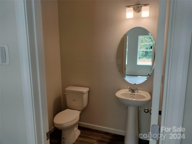 bathroom with toilet and wood-type flooring