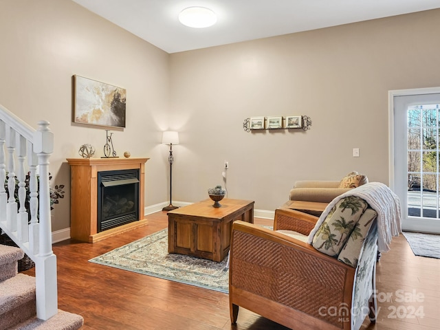 living room with hardwood / wood-style floors