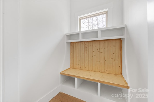 mudroom with wood-type flooring