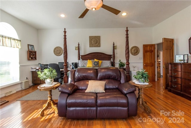 bedroom featuring ceiling fan and hardwood / wood-style floors