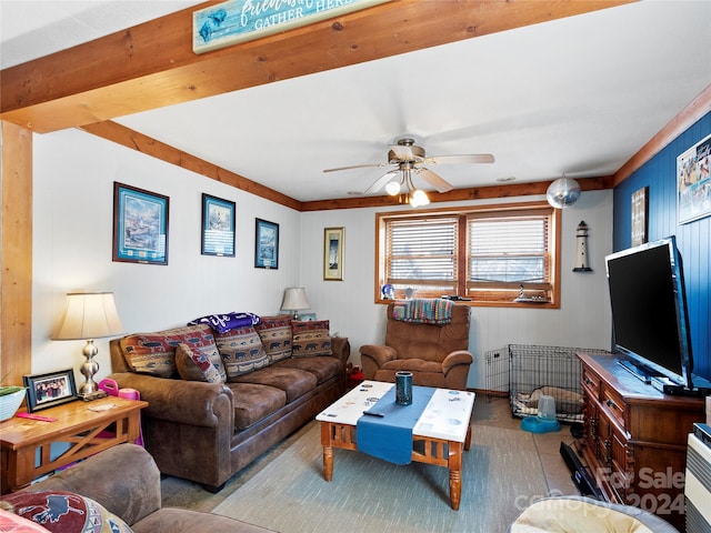 living room with ceiling fan