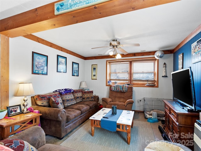 living room with a ceiling fan