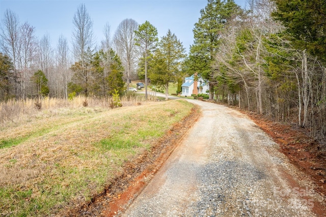 view of street featuring gravel driveway