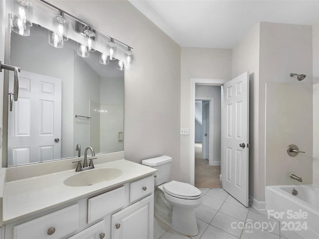 full bathroom with tile patterned floors, vanity, toilet, and shower / tub combination