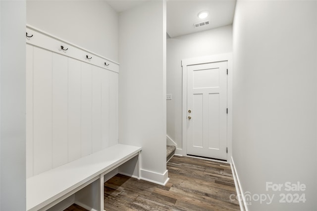 mudroom with dark hardwood / wood-style flooring