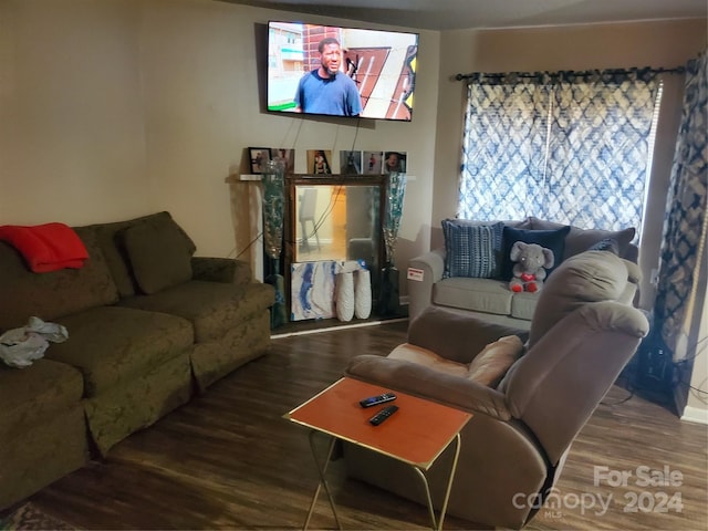 living room with dark hardwood / wood-style floors