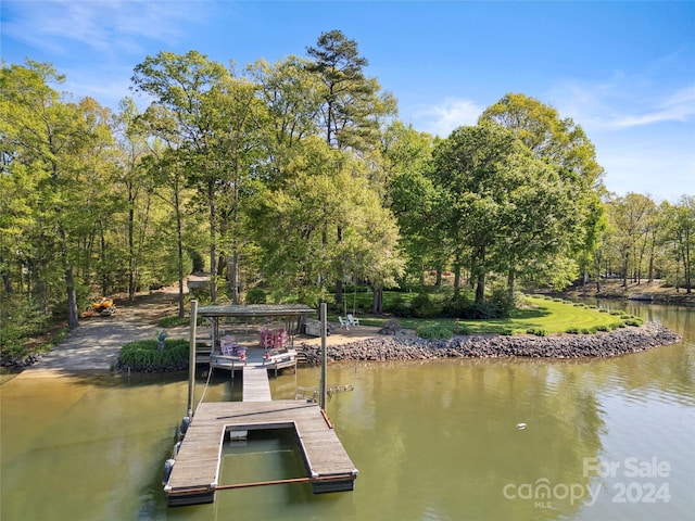 view of dock with a water view