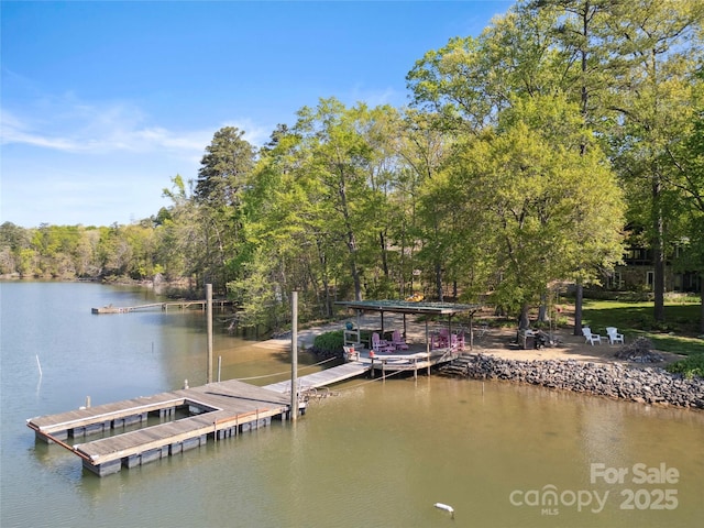 view of dock featuring a water view