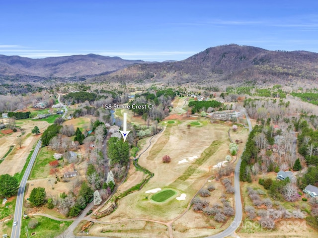 birds eye view of property featuring a mountain view